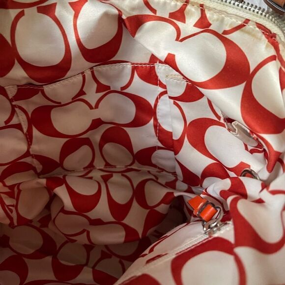 Coach Hampton Beige satin and orange accents satchel with silver tone hardwares - Picture 11 of 15